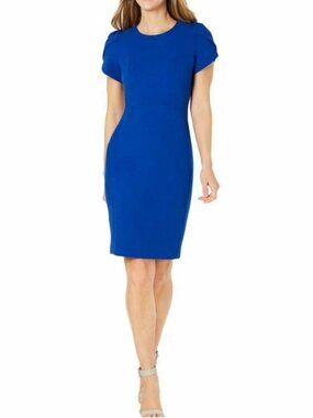 Calvin Klein Royal Blue Scuba Dress with Tulip Sleeves Size 8P